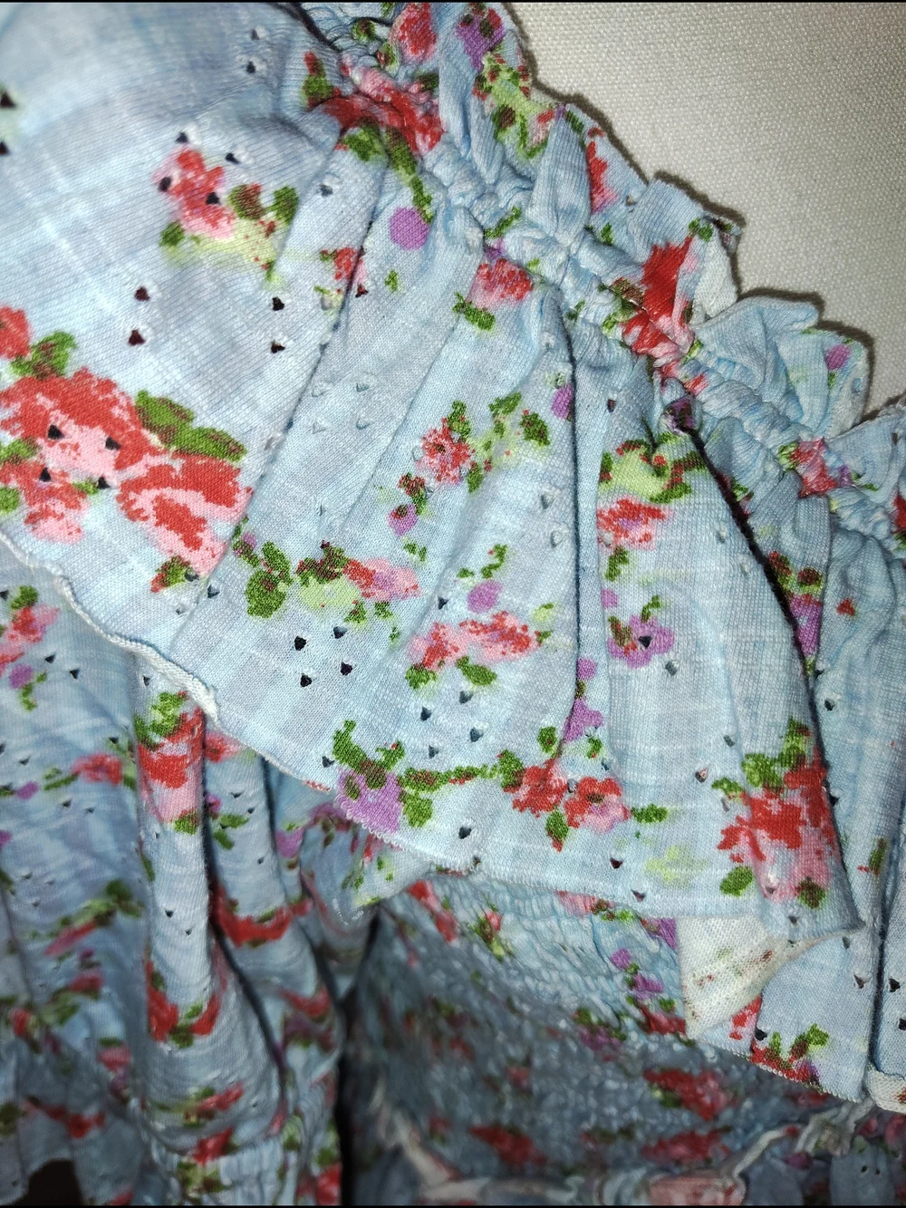 Free People Medium Candy Combo Floral Smocked Peplum Top -‎ Light Blue